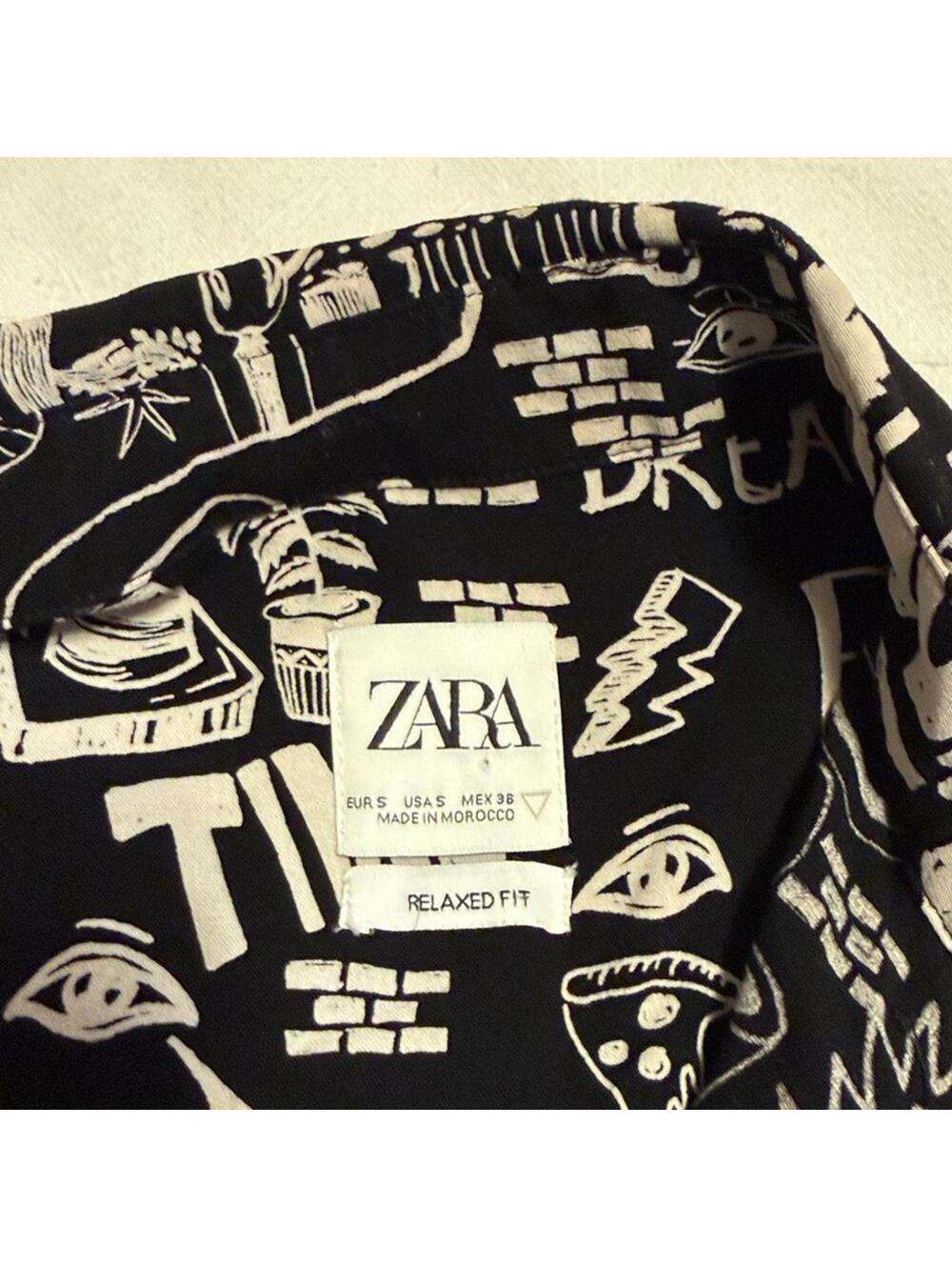 Zara Black and White Graphic Print Shirt Women's Small Statement Top - Picture 3 of 5
